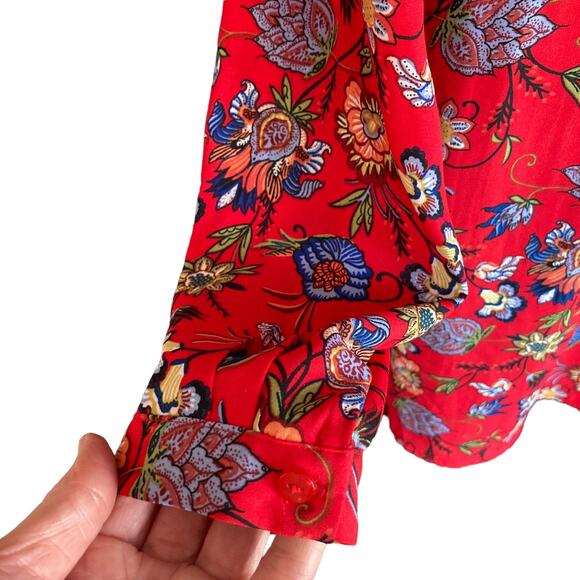 Chelsea & Theodore Red Floral Print Tunic Top Long Sleeves Layer Lagenlook Large - Picture 6 of 9
